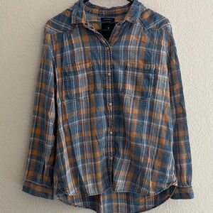 American Eagle Outfitters Blue and Orange Checkered Shirt